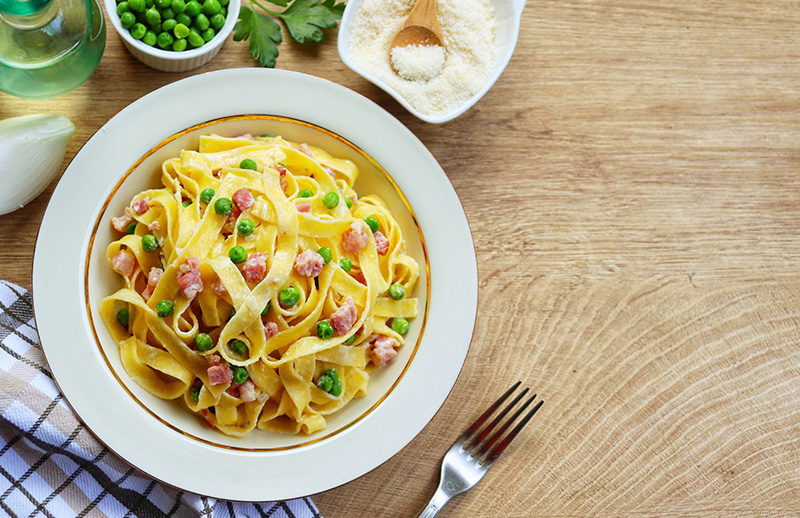 PASTA PISELLI E PANCETTA